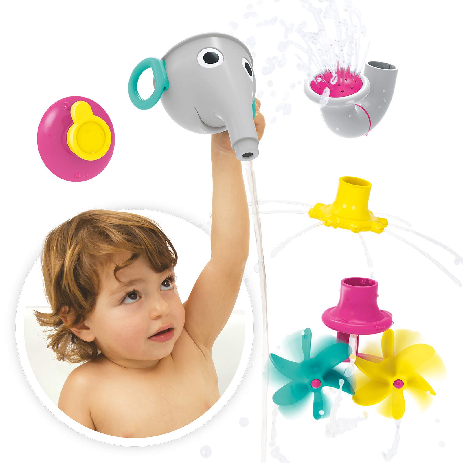 Yookidoo FunEleFun Elephant Trunk Funnel Bath Toy – 3 Interchangeable Trunk Accessories for Creative Water Play (Ages 18m+)