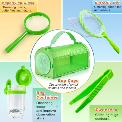 YOPINSAND 10-Piece Bug Catcher Kit for Kids - Outdoor Explorer Set with Backpack, Cage, Net & Compass Watch