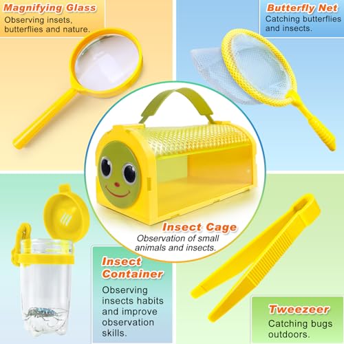 YOPINSAND Bug Catcher Kit – 10-Piece Outdoor Explorer Set for Kids 3-12 with Backpack, Cage, Net, Flashlight