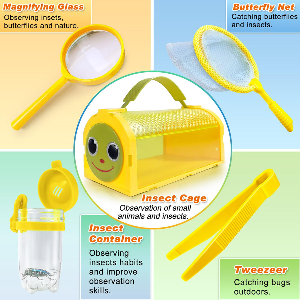YOPINSAND Bug Catcher Kit – 10-Piece Outdoor Explorer Set for Kids 3-12 with Backpack, Cage, Net, Flashlight