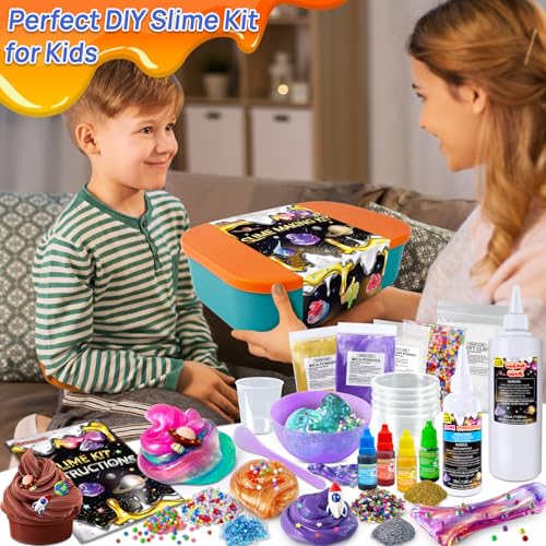 YOPINSAND Metallic Slime Kit - 27 Piece DIY Glitter Slime Making Kit for Kids with Glow in the Dark Powder and Charms