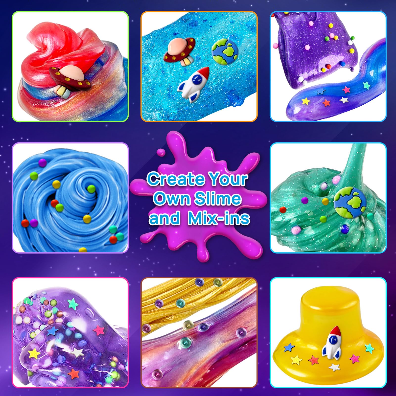 YOPINSAND Metallic Slime Kit - 27 Piece DIY Glitter Slime Making Kit for Kids with Glow in the Dark Powder and Charms