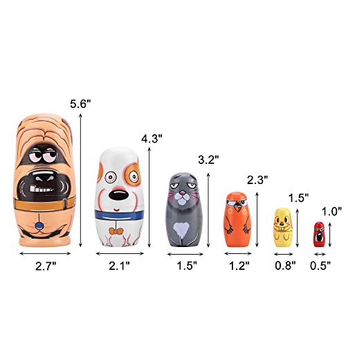 Yoption 6-Piece Handmade Wooden Matryoshka Dolls – Cute Dogs and Animal Nesting Set