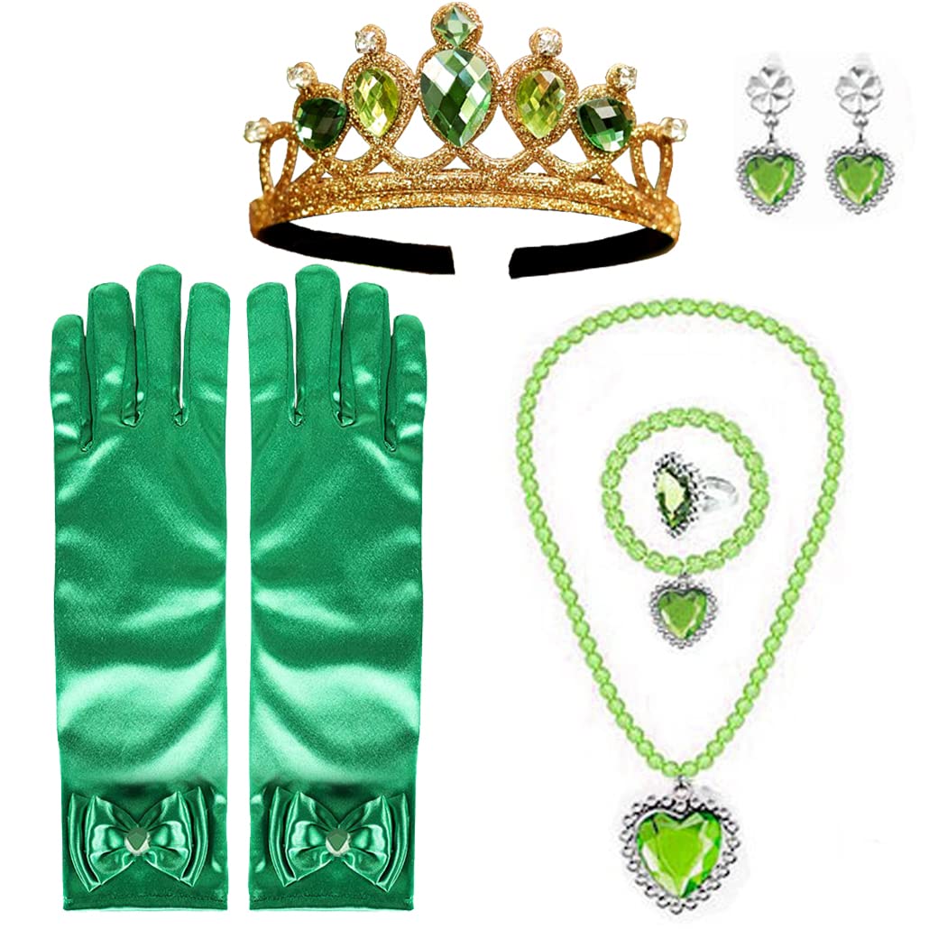 Yosbabe Princess Tiana Costume Accessories Set - Crown & Jewelry for Girls Dress Up