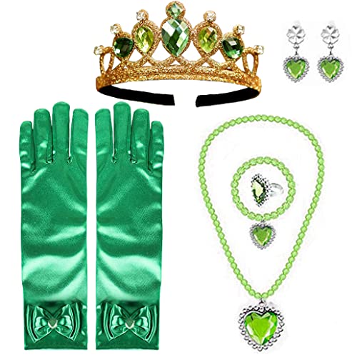 Yosbabe Princess Tiana Costume Accessories Set - Crown & Jewelry for Girls Dress Up