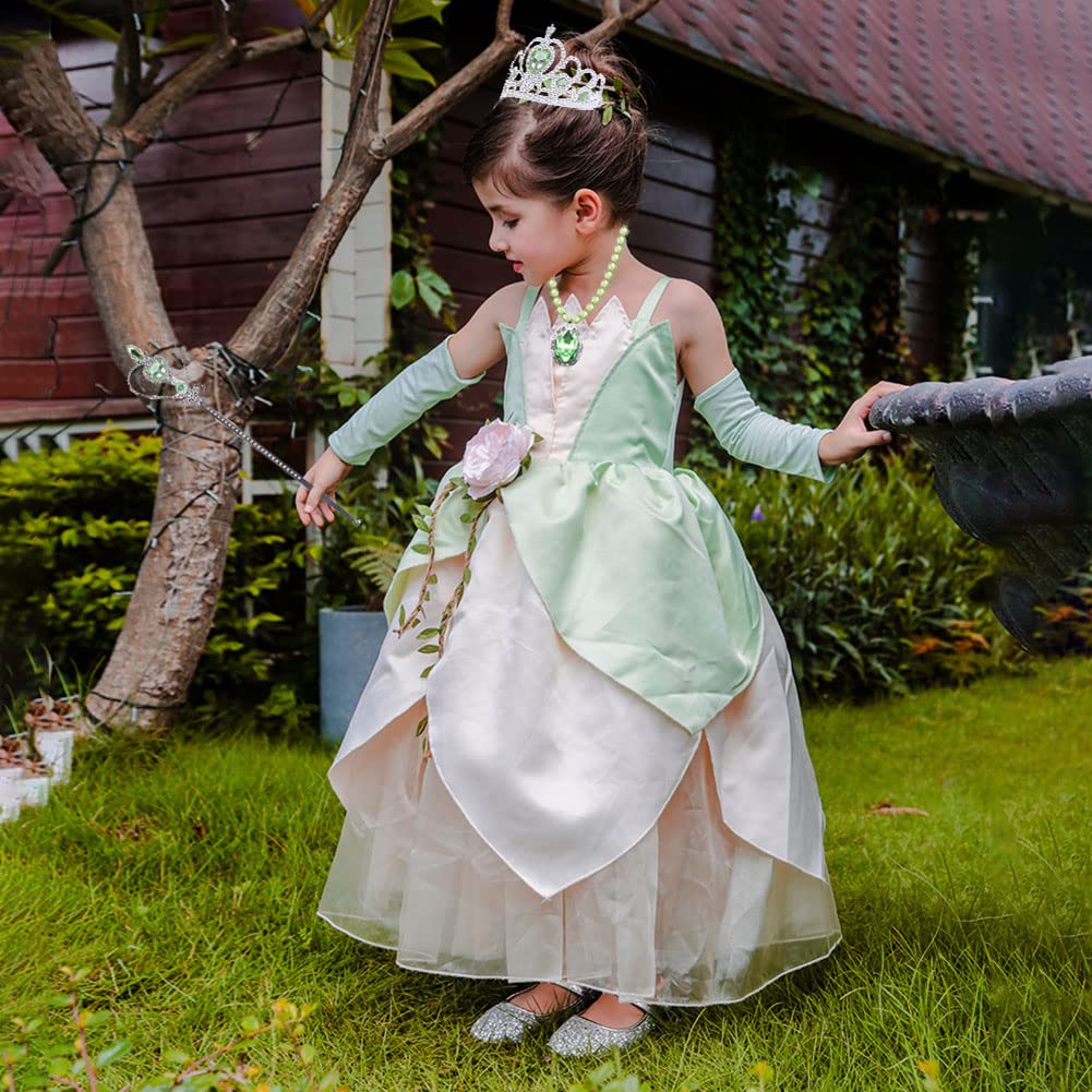 Yosbabe Princess Tiana Costume Accessories Set – 6-Piece Dress-Up with Gloves, Tiara, Wand, Necklace, Earrings & Ring