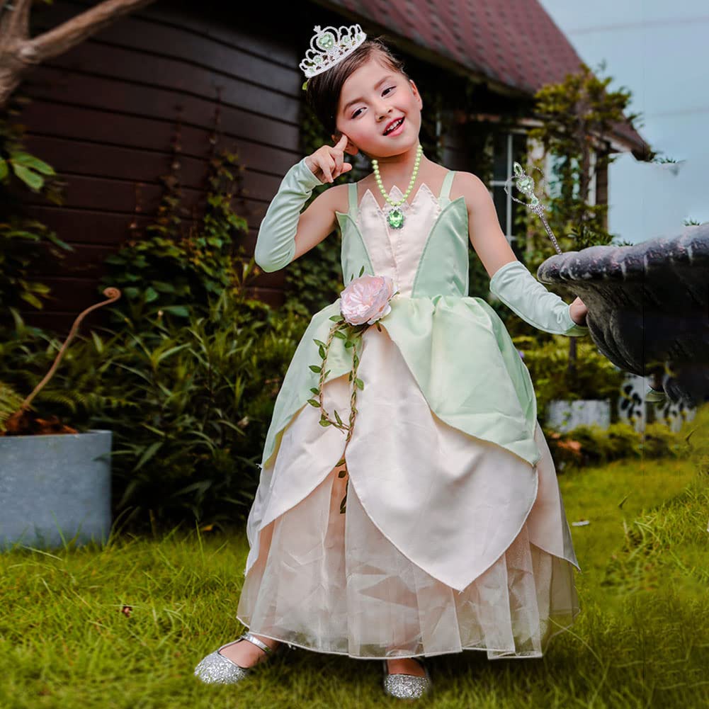 Yosbabe Princess Tiana Costume Accessories Set – 6-Piece Dress-Up with Gloves, Tiara, Wand, Necklace, Earrings & Ring