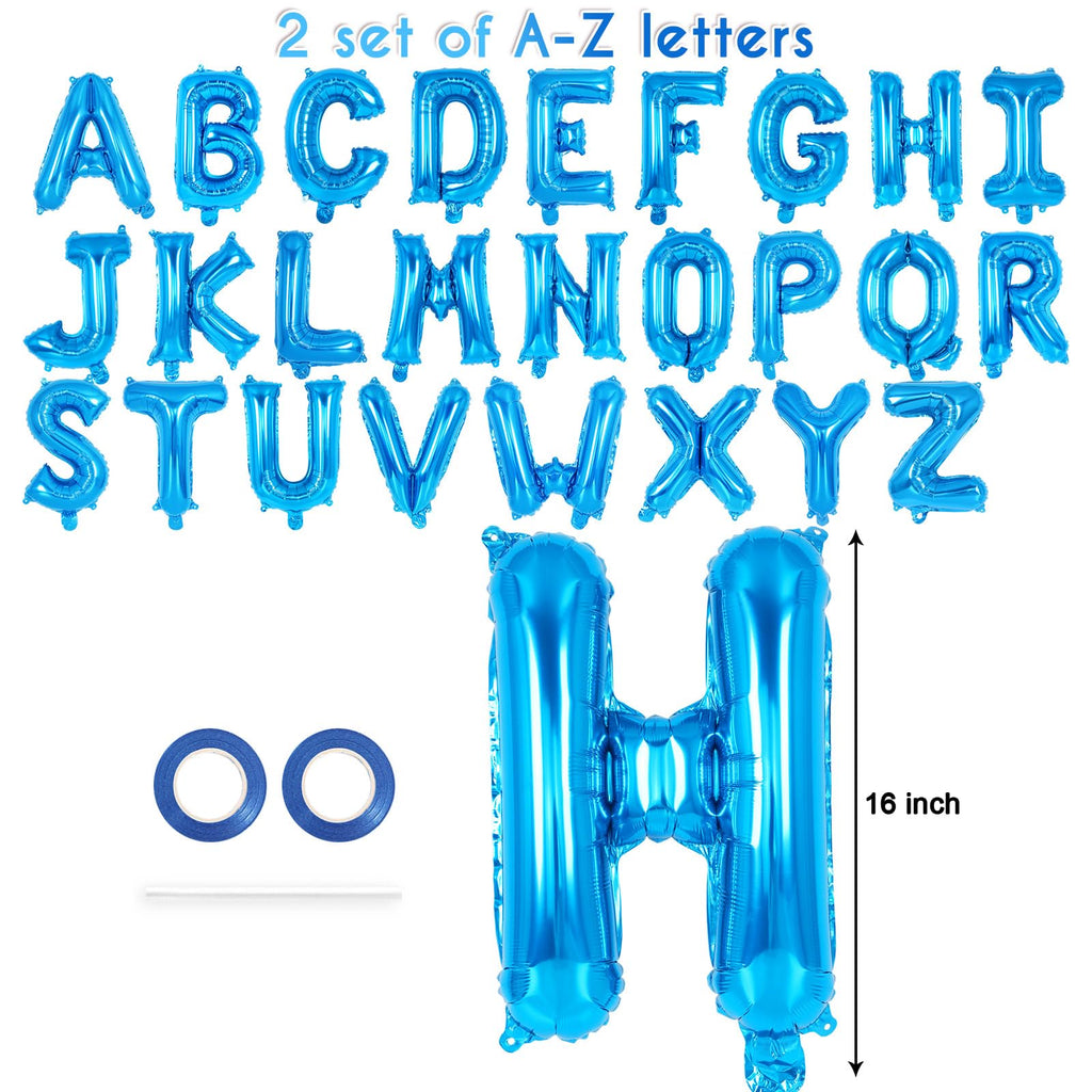 YOTHORN 52-Pack Blue Foil Letter Balloons – 16-Inch Alphabet A-Z for Birthday, Wedding & Party Decor