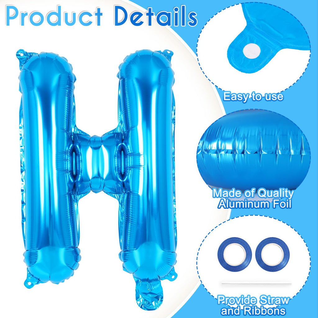 YOTHORN 52-Pack Blue Foil Letter Balloons – 16-Inch Alphabet A-Z for Birthday, Wedding & Party Decor