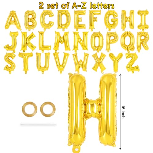 YOTHORN 52 Pcs Gold Letter Balloons – 16 Inch Foil Alphabet A-Z for Party Decorations