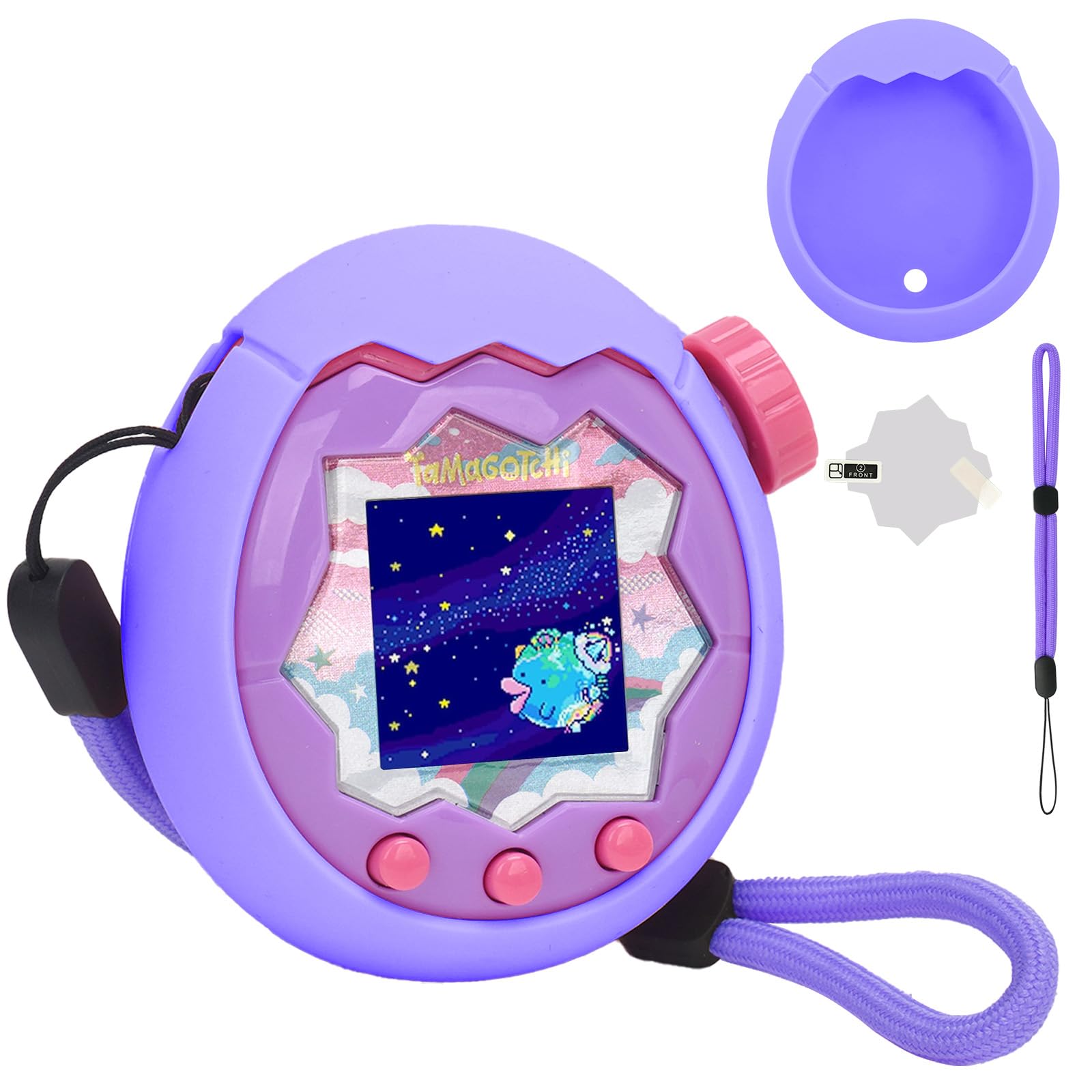 YouKnow Silicone Case for Tamagotchi Paradise - Purple with Screen Protector and Wrist Strap