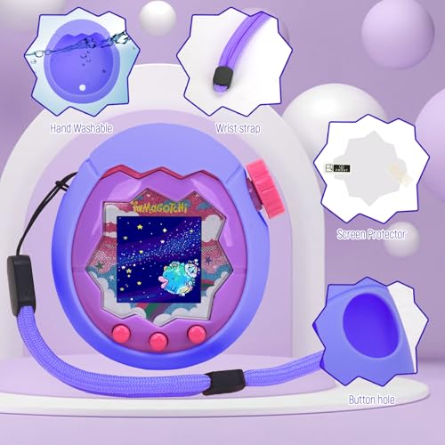YouKnow Silicone Case for Tamagotchi Paradise - Purple with Screen Protector and Wrist Strap
