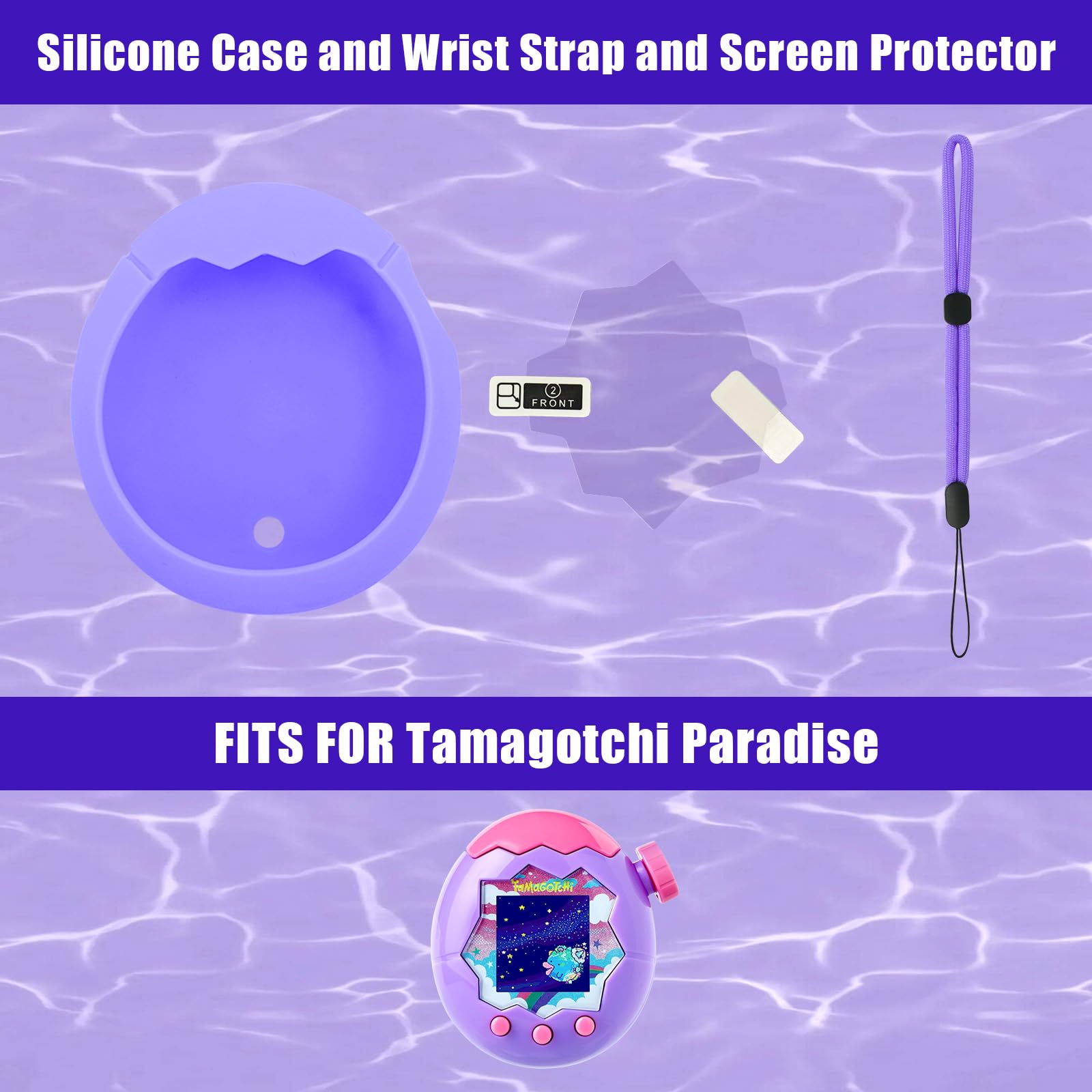 YouKnow Silicone Case for Tamagotchi Paradise - Purple with Screen Protector and Wrist Strap