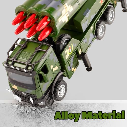 Youlechen Military Truck Toy with 6 Launching Missiles, Lights & Sounds, Rotating Turret