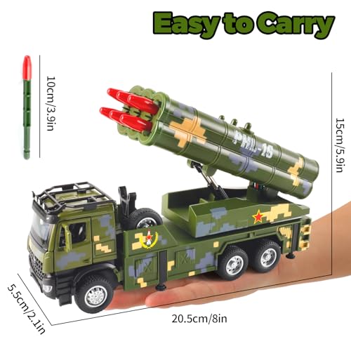 Youlechen Military Truck Toy with 6 Launching Missiles, Lights & Sounds, Rotating Turret
