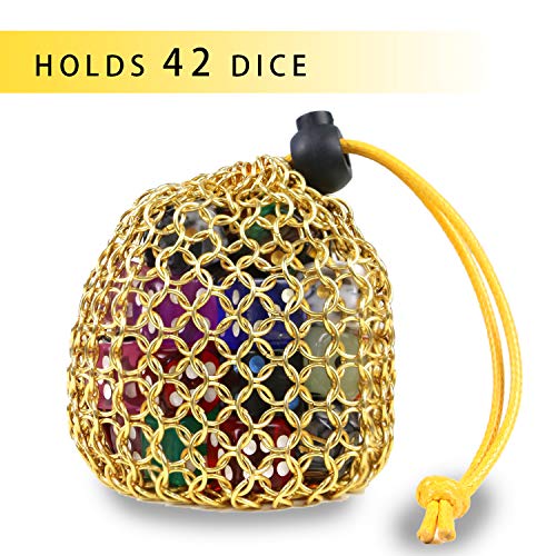 YOUSHARES Gold Chainmail D&D Dice Bag – Holds Up to 42 Polyhedral Dice in 304 Stainless Steel
