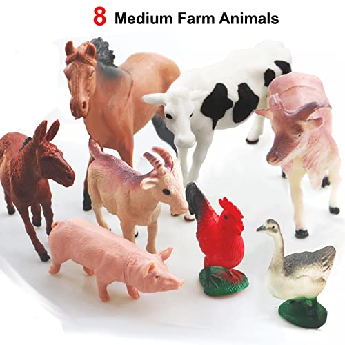 Yowlieu 8-Piece Farm Animal Figurines Set - Realistic Plastic Animals for Toddlers (Pig, Cow, Goat, Sheep, Rooster, Goose, Horse)