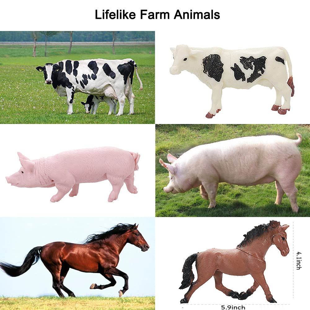 Yowlieu 8-Piece Farm Animal Figurines Set - Realistic Plastic Animals for Toddlers (Pig, Cow, Goat, Sheep, Rooster, Goose, Horse)
