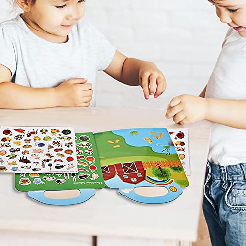 Yowlieu Reusable Sticker Books for Kids – 4 Sets of Removable Stickers (Vehicle, Farm, Dinosaur & Zoo Animal) – Portable Travel Toy for Boys Girls Ages 3-6