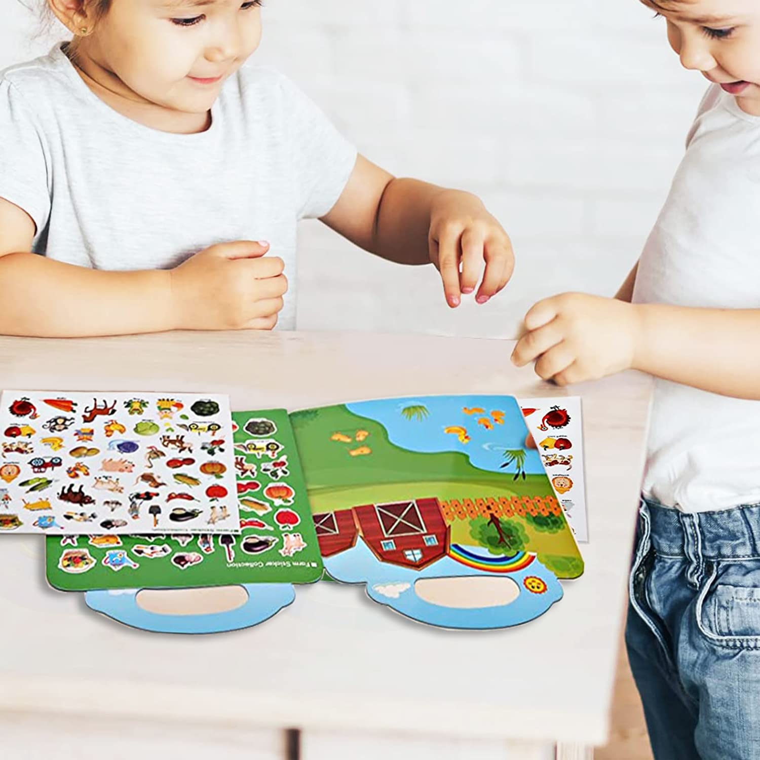 Yowlieu Reusable Sticker Books for Kids – 4 Sets of Removable Stickers (Vehicle, Farm, Dinosaur & Zoo Animal) – Portable Travel Toy for Boys Girls Ages 3-6