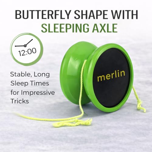 Yoyo King Merlin Green Responsive Yoyo – Narrow C Bearing, Silicone Response, Extra String – Learn Trick Yoyo Skills