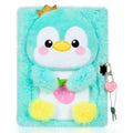 YOYTOO Green Penguin Plush Diary with Lock for Girls - 160 Lined Pages, A5, Heart Lock