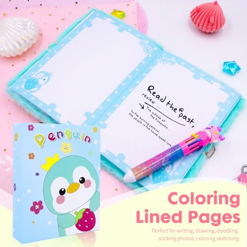YOYTOO Green Penguin Plush Diary with Lock for Girls - 160 Lined Pages, A5, Heart Lock