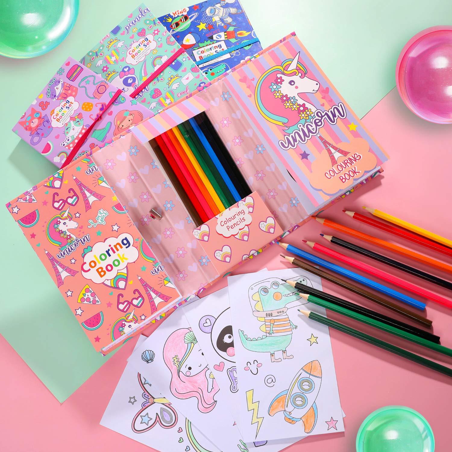 YOYTOO Panda Coloring Book Set with 60 Mess-Free Pages and Colored Pencils for Kids Ages 4-8