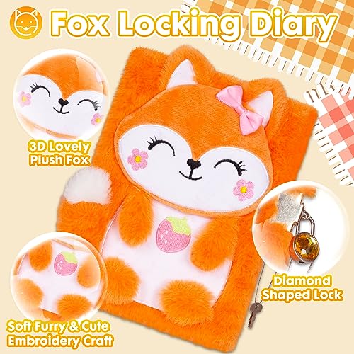 YOYTOO Plush Fox Diary with Lock and Keys – 160 Lined Pages for Girls Ages 5-12