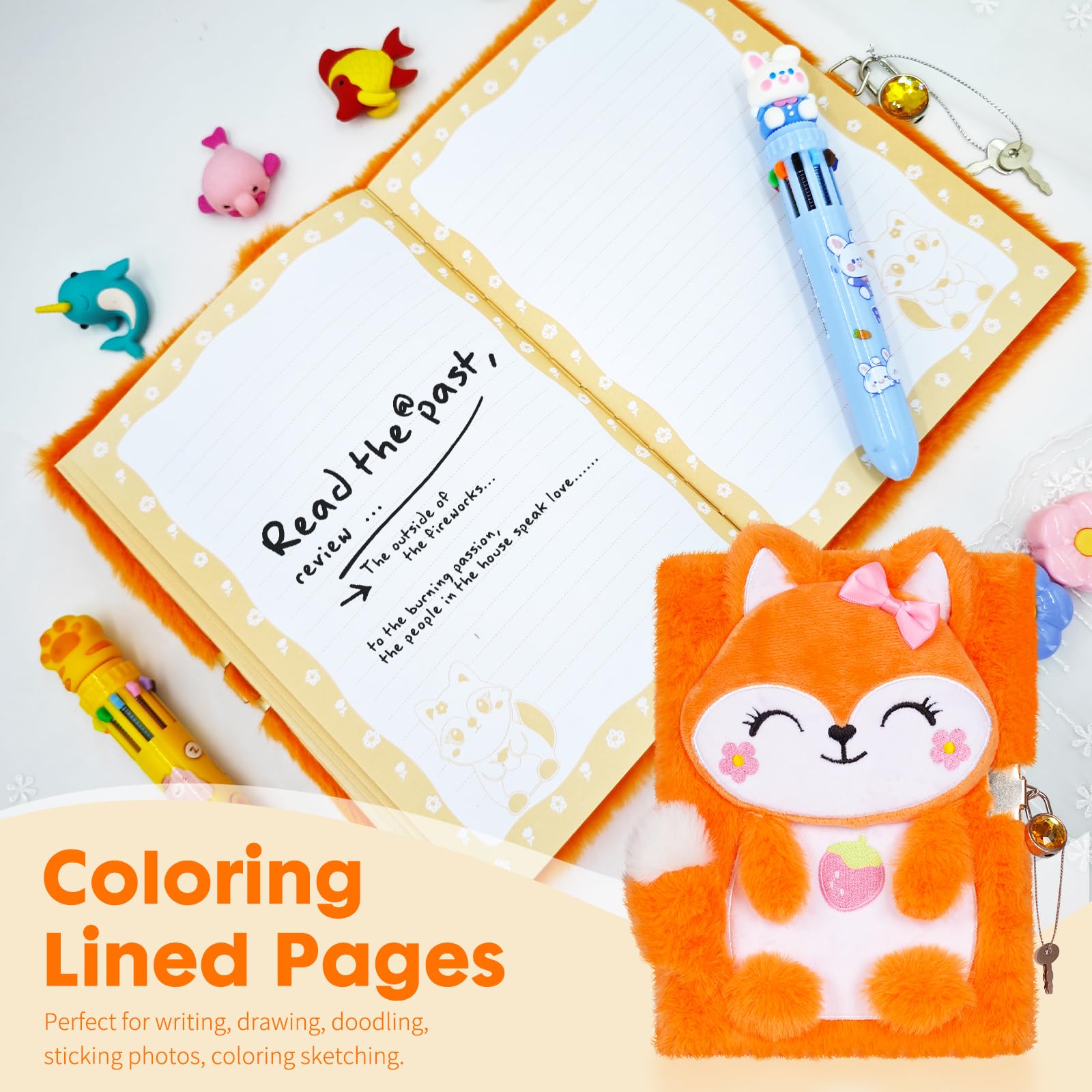 YOYTOO Plush Fox Diary with Lock and Keys – 160 Lined Pages for Girls Ages 5-12