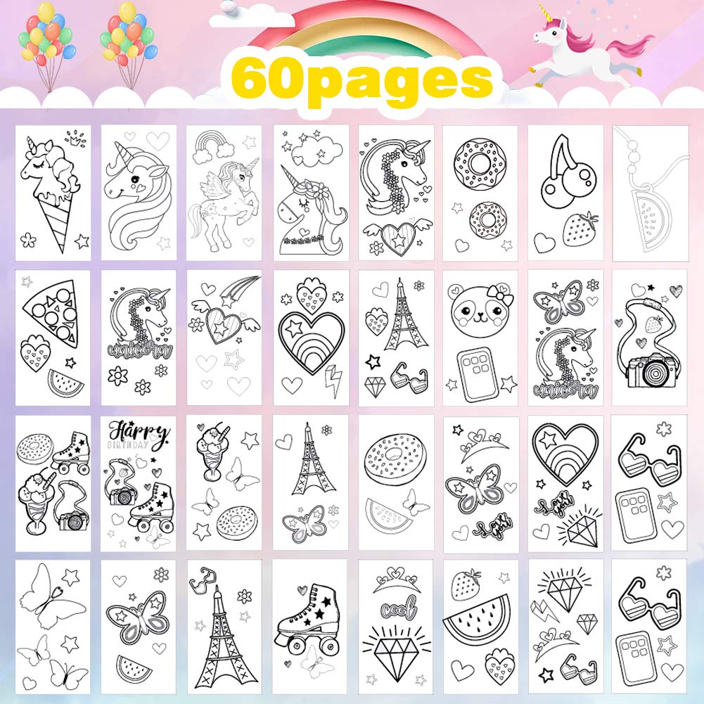 YOYTOO Unicorn Coloring Book Set - 60 Mess-Free Pages & 8 Two-Color Colored Pencils for Kids Ages 4-8