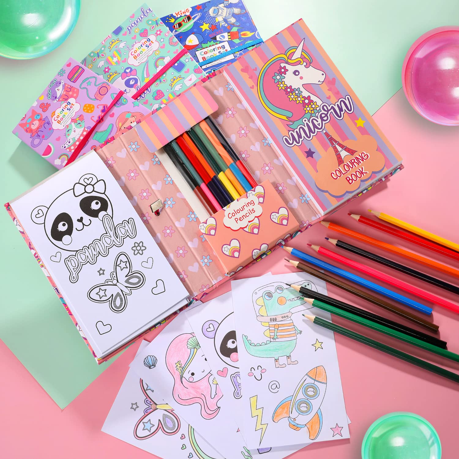 YOYTOO Unicorn Coloring Book Set - 60 Mess-Free Pages & 8 Two-Color Colored Pencils for Kids Ages 4-8
