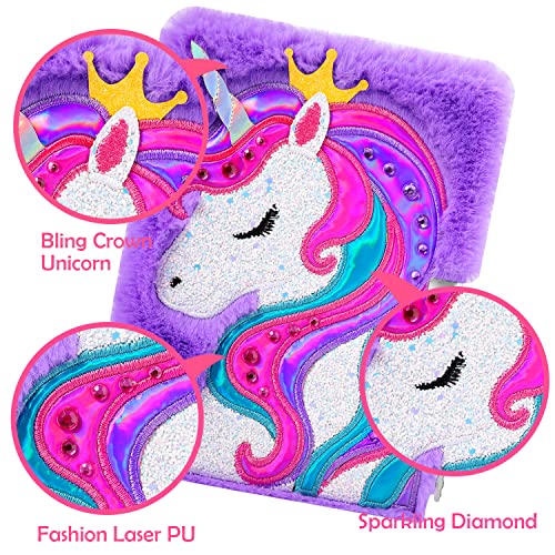 YOYTOO Unicorn Diary with Lock for Girls – Plush Secret Journal, 160 Pages, Ages 5-12