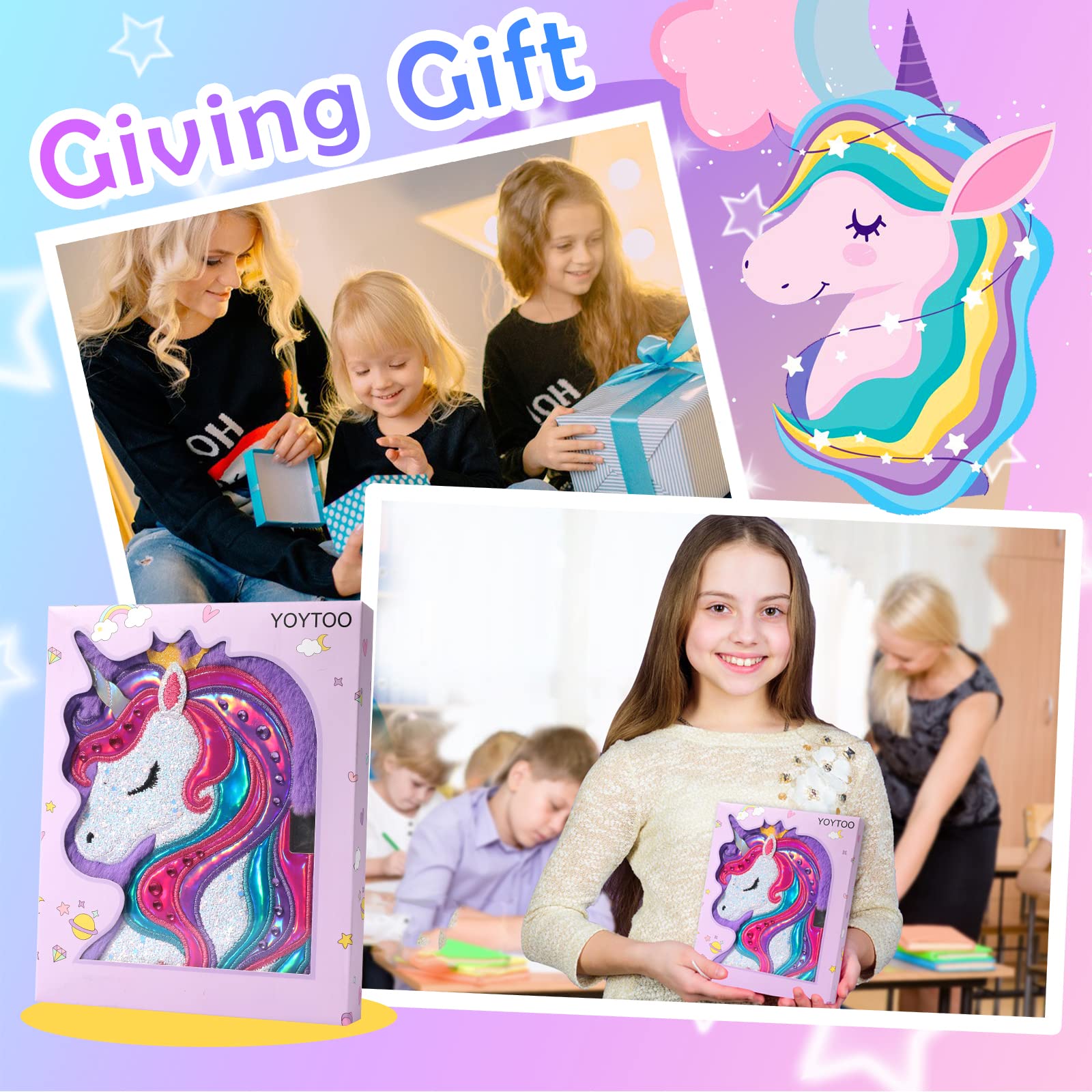 YOYTOO Unicorn Diary with Lock for Girls – Plush Secret Journal, 160 Pages, Ages 5-12