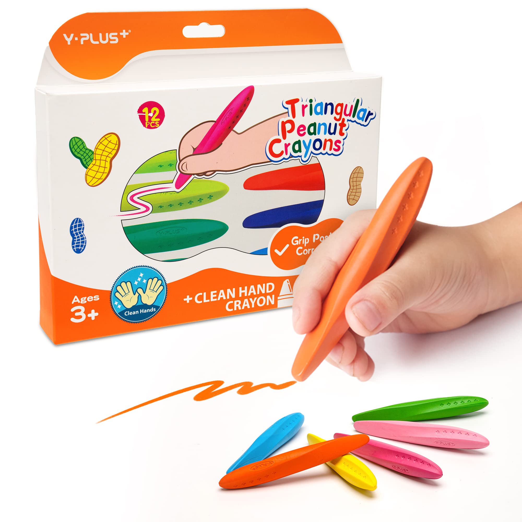 YPLUS Triangle Crayons 12 Colors - Washable Toddler Crayons, Non-Toxic, Easy Grip