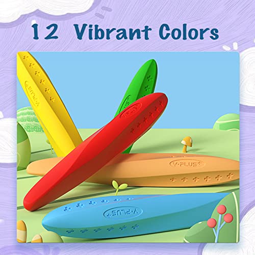 YPLUS Triangle Crayons 12 Colors - Washable Toddler Crayons, Non-Toxic, Easy Grip