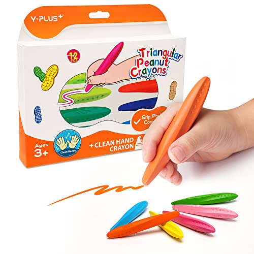 YPLUS Triangle Crayons 12 Colors - Washable Toddler Crayons, Non-Toxic, Easy Grip