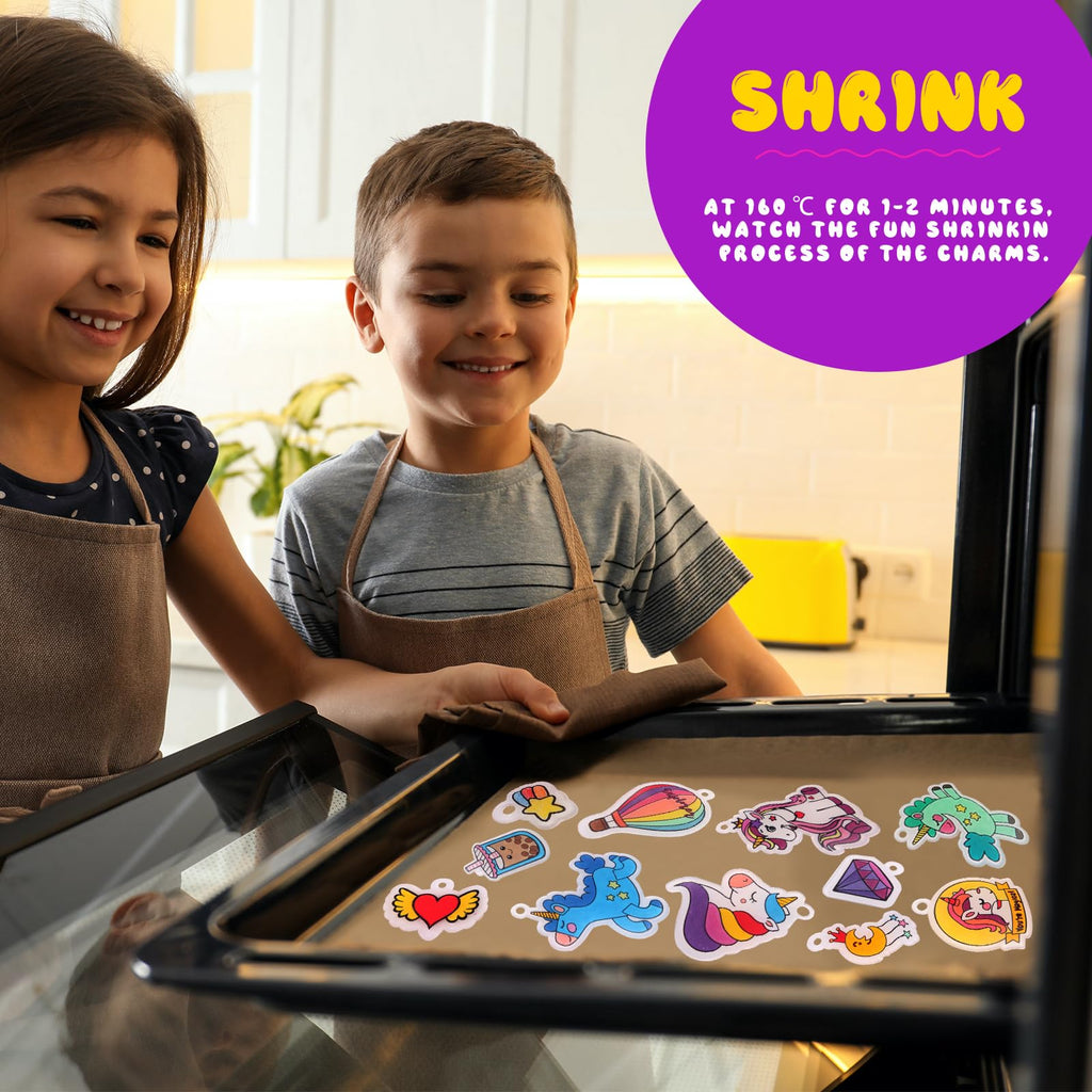 Yrinfay 89-Piece Unicorn Shrink Plastic Art Kit – Pre-Cut Charms, Markers, and Keychain Accessories for Kids