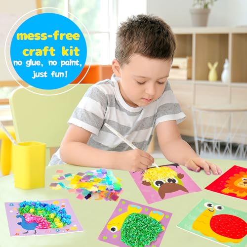Yrinfay Poke Art Craft Kit - DIY 8 Animals (Lion, Owl, Peafowl, Ladybug) Mess-Free Sewing Art Toy for Kids Ages 6-12