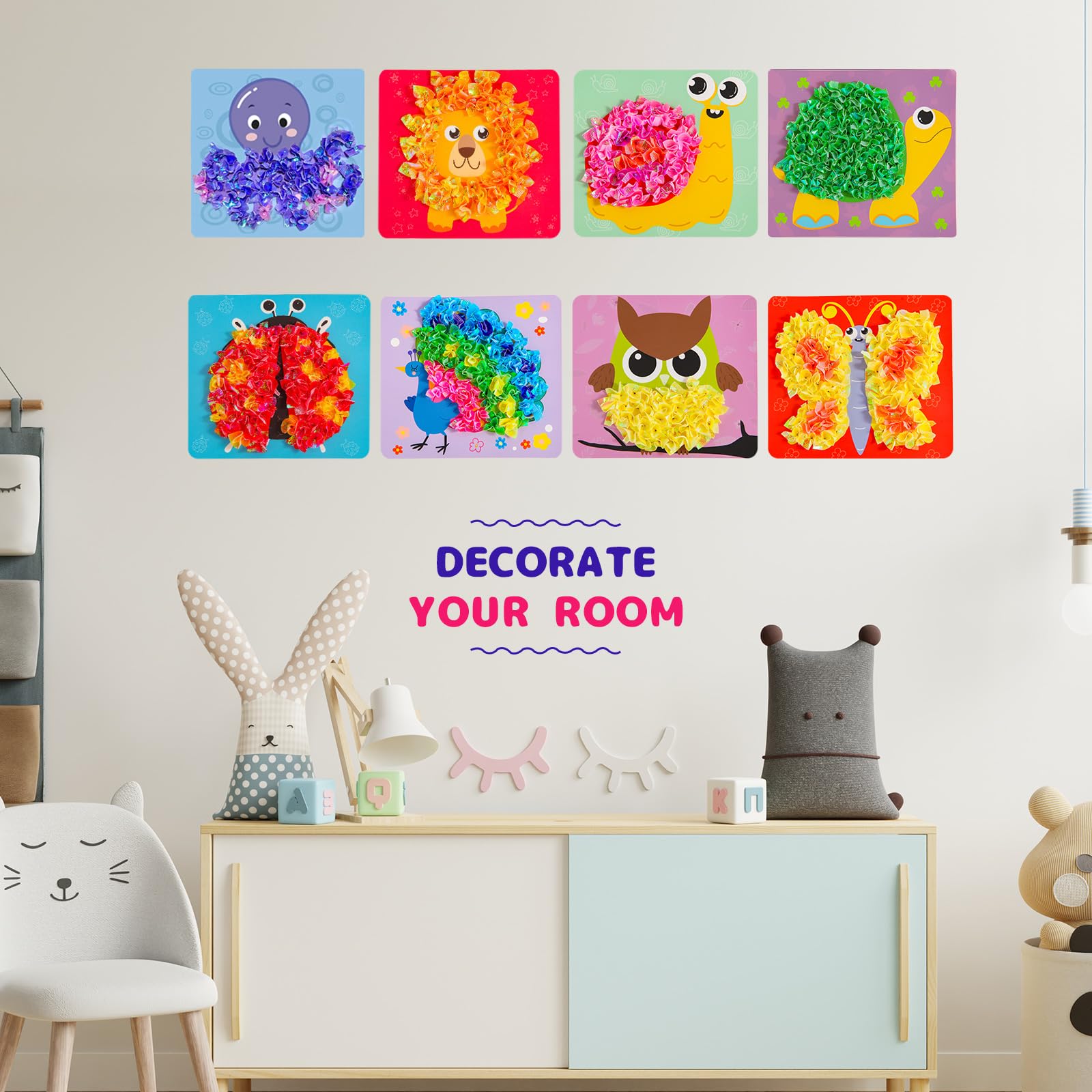Yrinfay Poke Art Craft Kit - DIY 8 Animals (Lion, Owl, Peafowl, Ladybug) Mess-Free Sewing Art Toy for Kids Ages 6-12