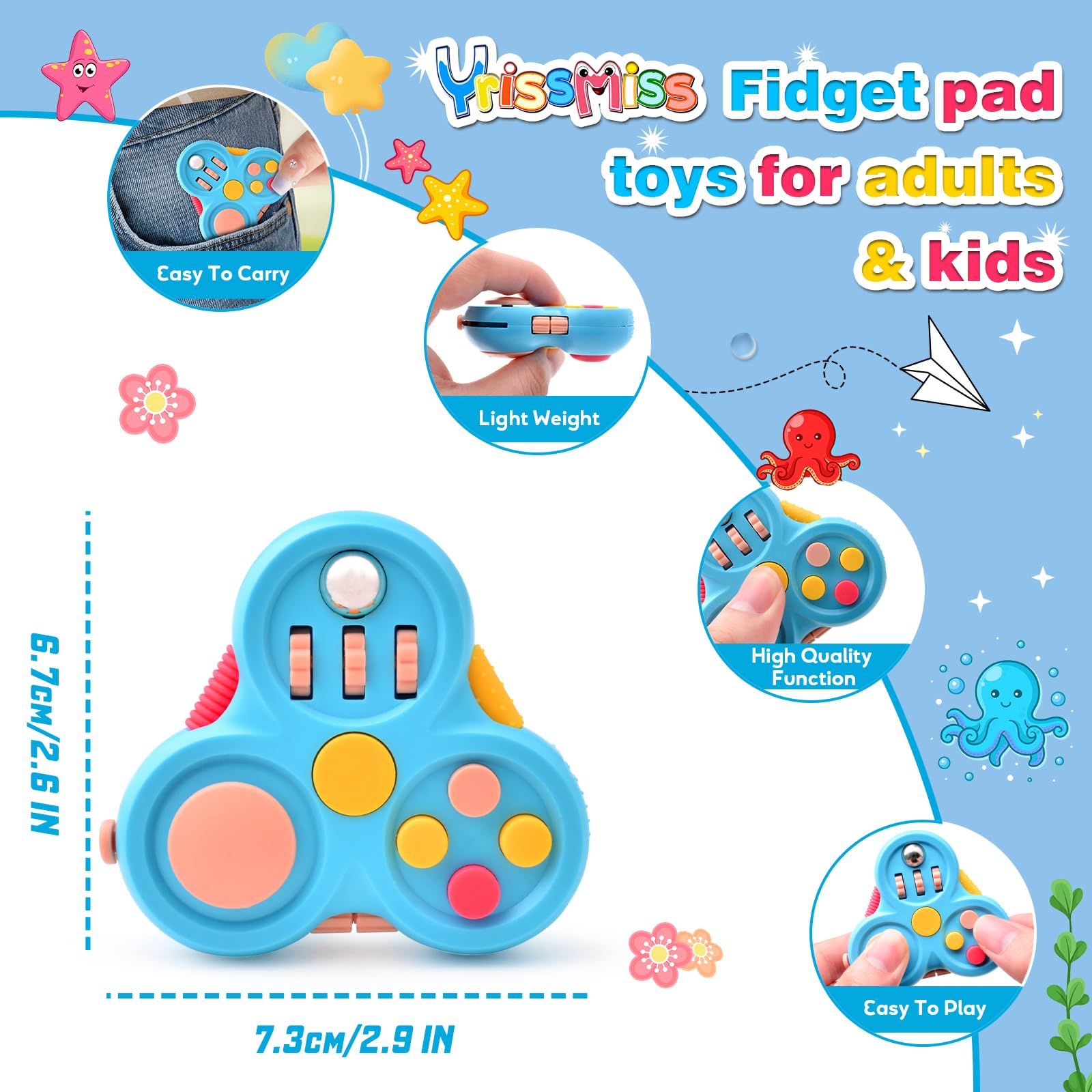Yrissmiss 3-Pack Fidget Pads for Adults – Quiet Sensory Toys with Clickers, Switches & Silent Spinner for Stress Relief at Work or Home