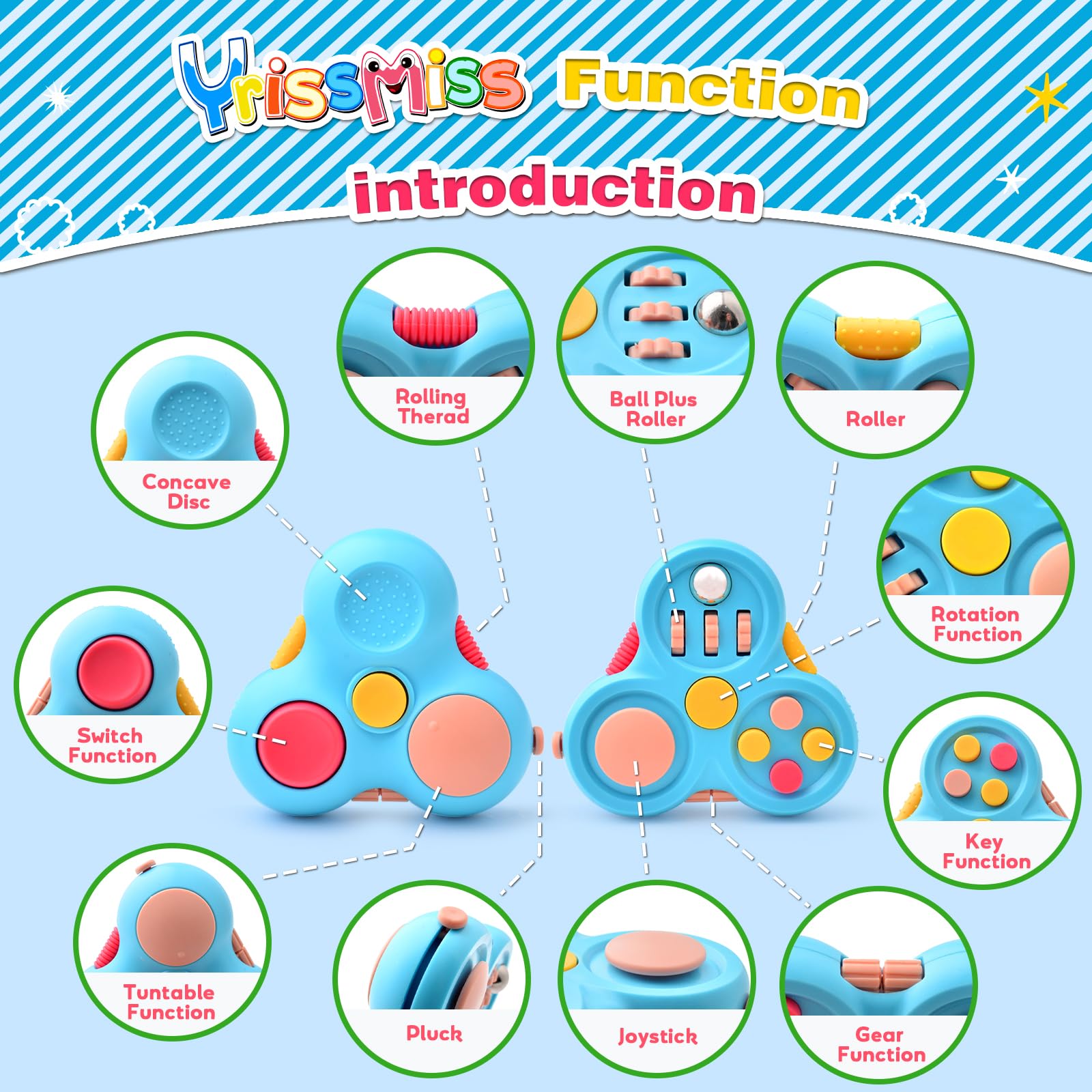 Yrissmiss 3-Pack Fidget Pads for Adults – Quiet Sensory Toys with Clickers, Switches & Silent Spinner for Stress Relief at Work or Home
