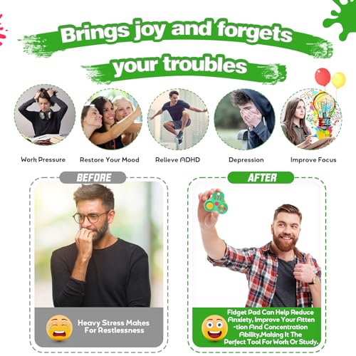 Yrissmiss 3-Pack Quiet Fidget Pads for Adults - Stress Relief Sensory Toys with Clickers, Switches, Sliders & Silent Spinner