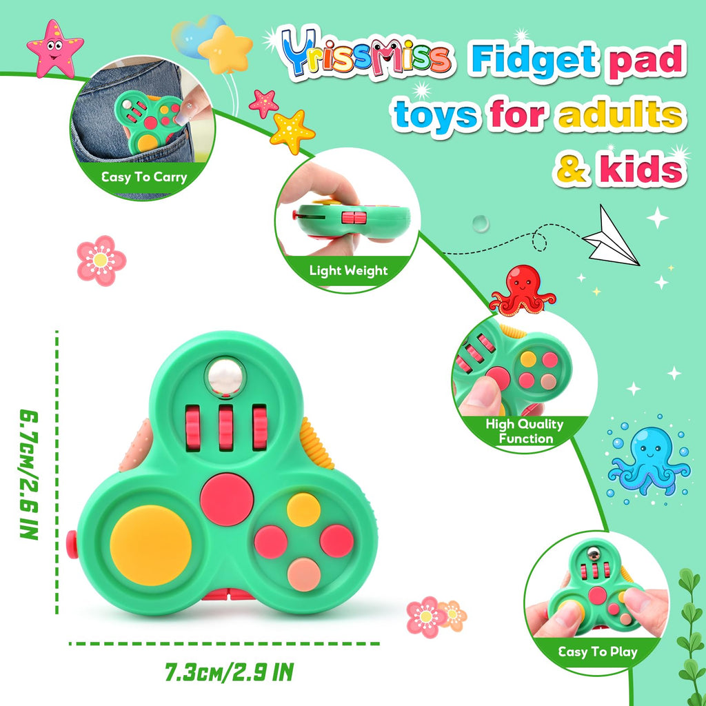 Yrissmiss 3-Pack Quiet Fidget Pads for Adults - Stress Relief Sensory Toys with Clickers, Switches, Sliders & Silent Spinner