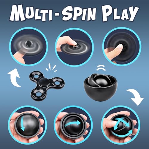 Yrissmiss 5-Piece Fidget Toy Set for ADHD and Anxiety Relief - Spinner, Gyro, Magnetic Rings, Controller, Pad (Black)
