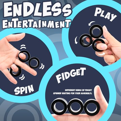 Yrissmiss 5-Piece Fidget Toy Set for ADHD and Anxiety Relief - Spinner, Gyro, Magnetic Rings, Controller, Pad (Black)