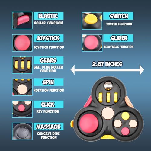 Yrissmiss 5-Piece Fidget Toy Set for ADHD and Anxiety Relief - Spinner, Gyro, Magnetic Rings, Controller, Pad (Black)