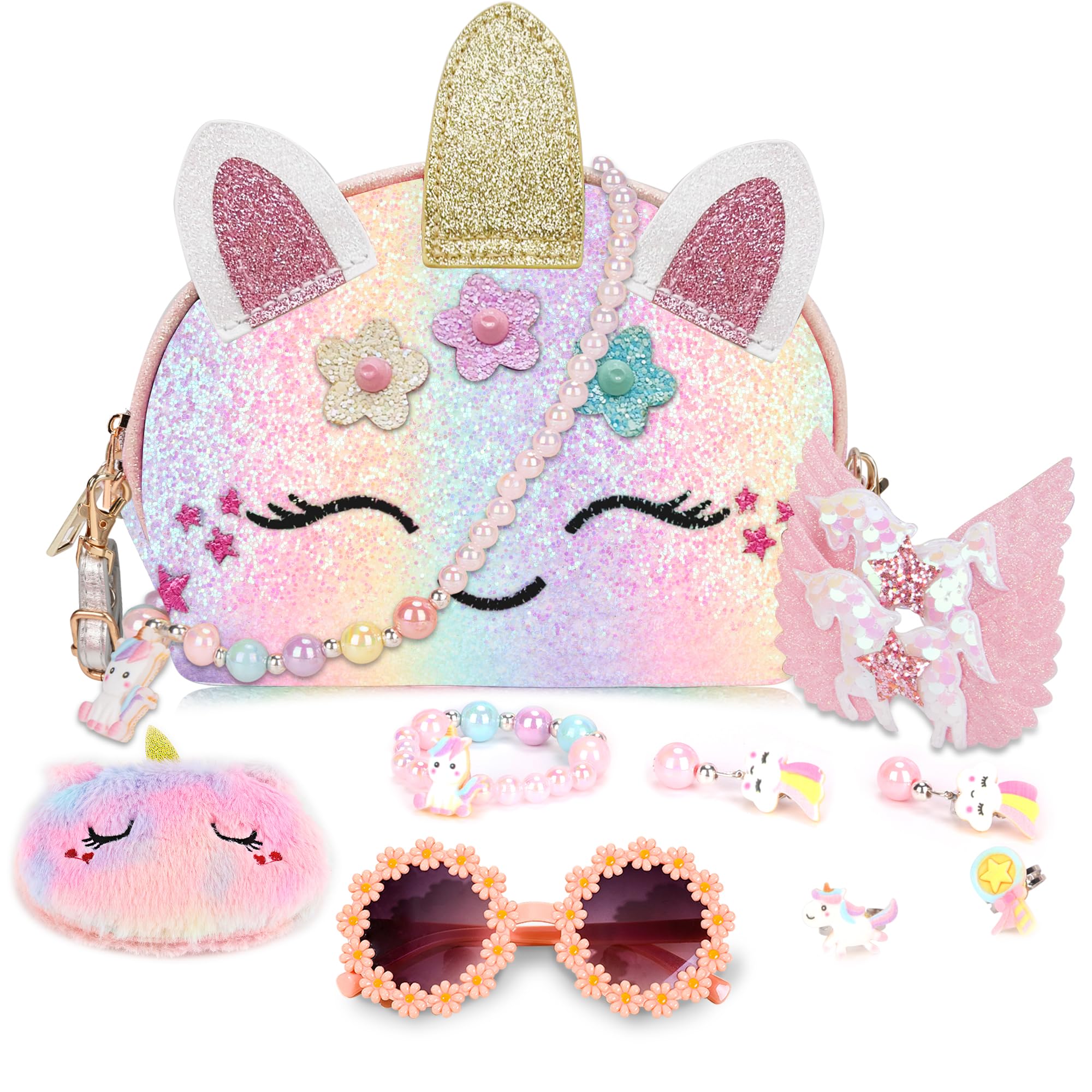 YRUBOHA Unicorn Crossbody Purse for Little Girls – Pretend Play Handbag, Lightweight 3.53 oz, Ages 3+