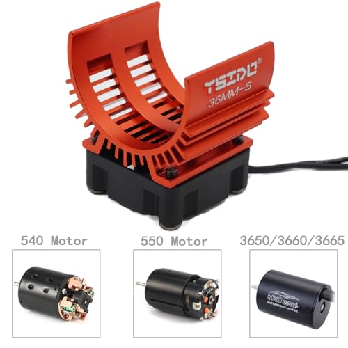 YSIDO 36mm Alloy Heat Sink Fan for 1/10 RC Cars - High Speed 26000 RPM Cooling Fan for 540 550 3650 3660 Brushless Motors (Red)
