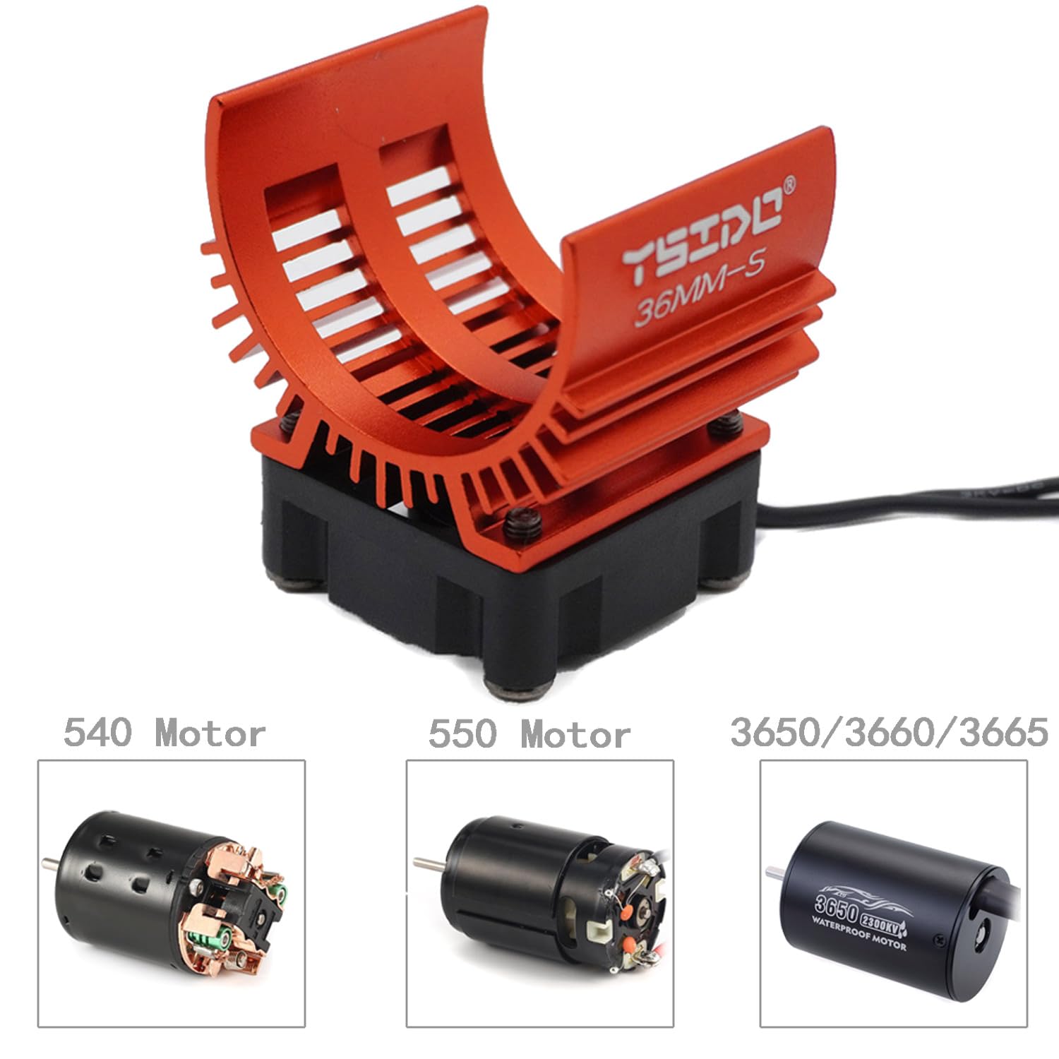 YSIDO 36mm Alloy Heat Sink Fan for 1/10 RC Cars - High Speed 26000 RPM Cooling Fan for 540 550 3650 3660 Brushless Motors (Red)